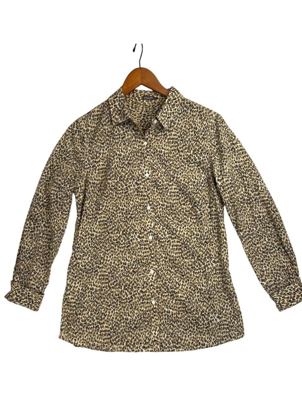 J.McLaughlin Women's M Leopard Animal Print Cotton Button Up Shirt Blouse
